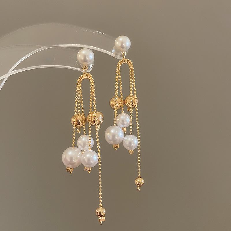 Elegant Pearl Petal Tassel Earrings - High-End, Versatile Design with a Touch of Luxury
