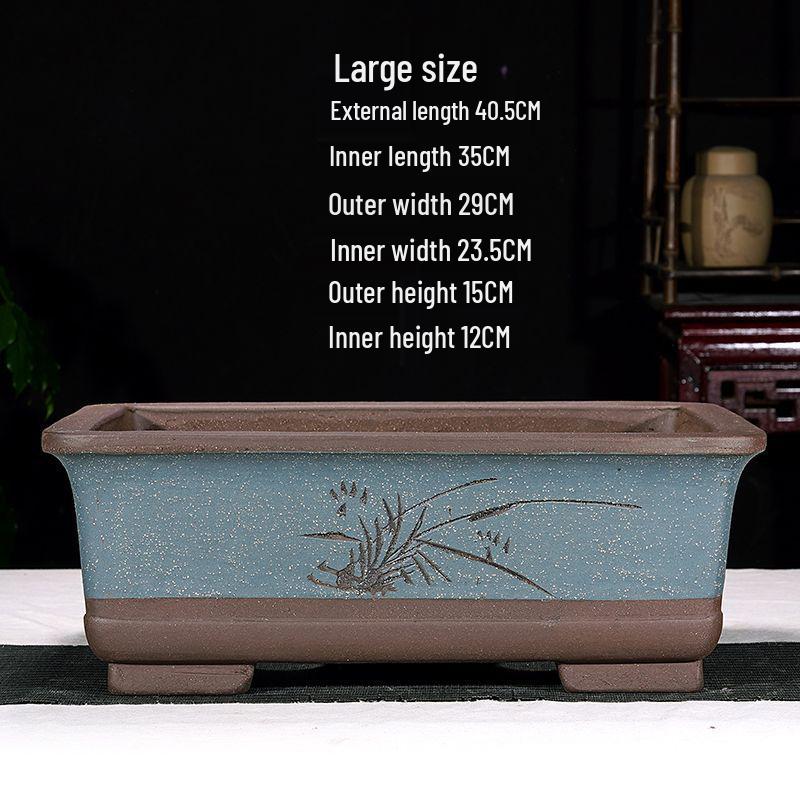 Extra-Large Breathable Purple Clay Square Bonsai Pot for Succulents and Green Plants