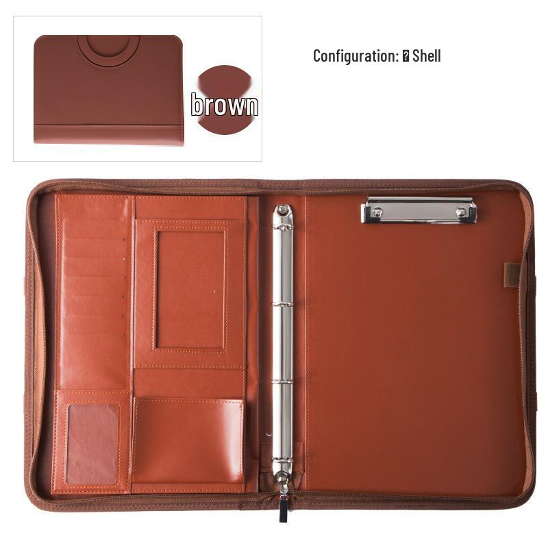 Multifunctional A4 Leather Zippered Business Folder