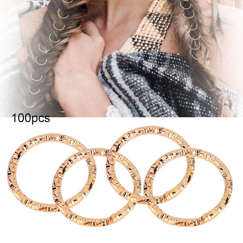 100pcs Hair Braid Rings Dreadlock Hair Clips Loops Decoration for Women & Girls Gold