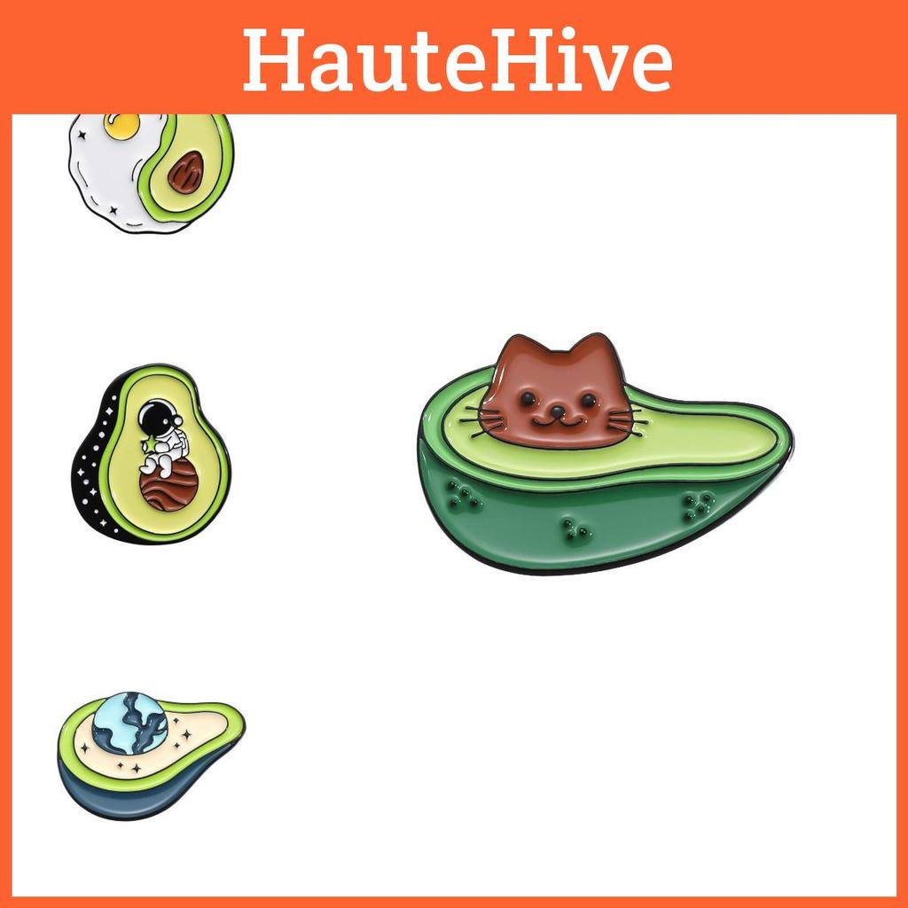 Adorable Cartoon Avocado Series Green Badge Cute Cat Astronaut Heart Shaped Metal Brooch