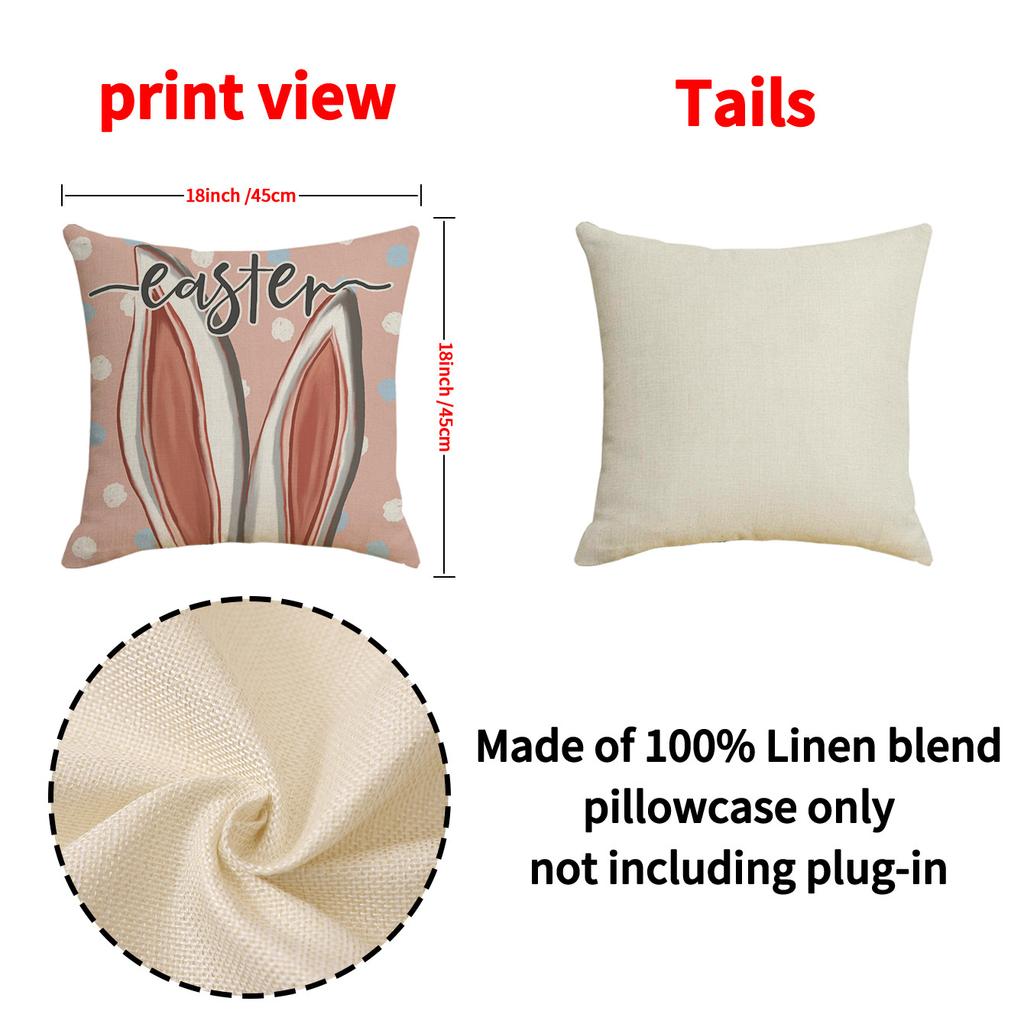 Easter Cartoon Bunny Pillow Linen Letter Print Combination Square Pillowcase Living Room Holiday Decorative Cushion