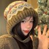 Sweet warm knitted straps rainbow hat women's new autumn and winter ear protection pullover hat
