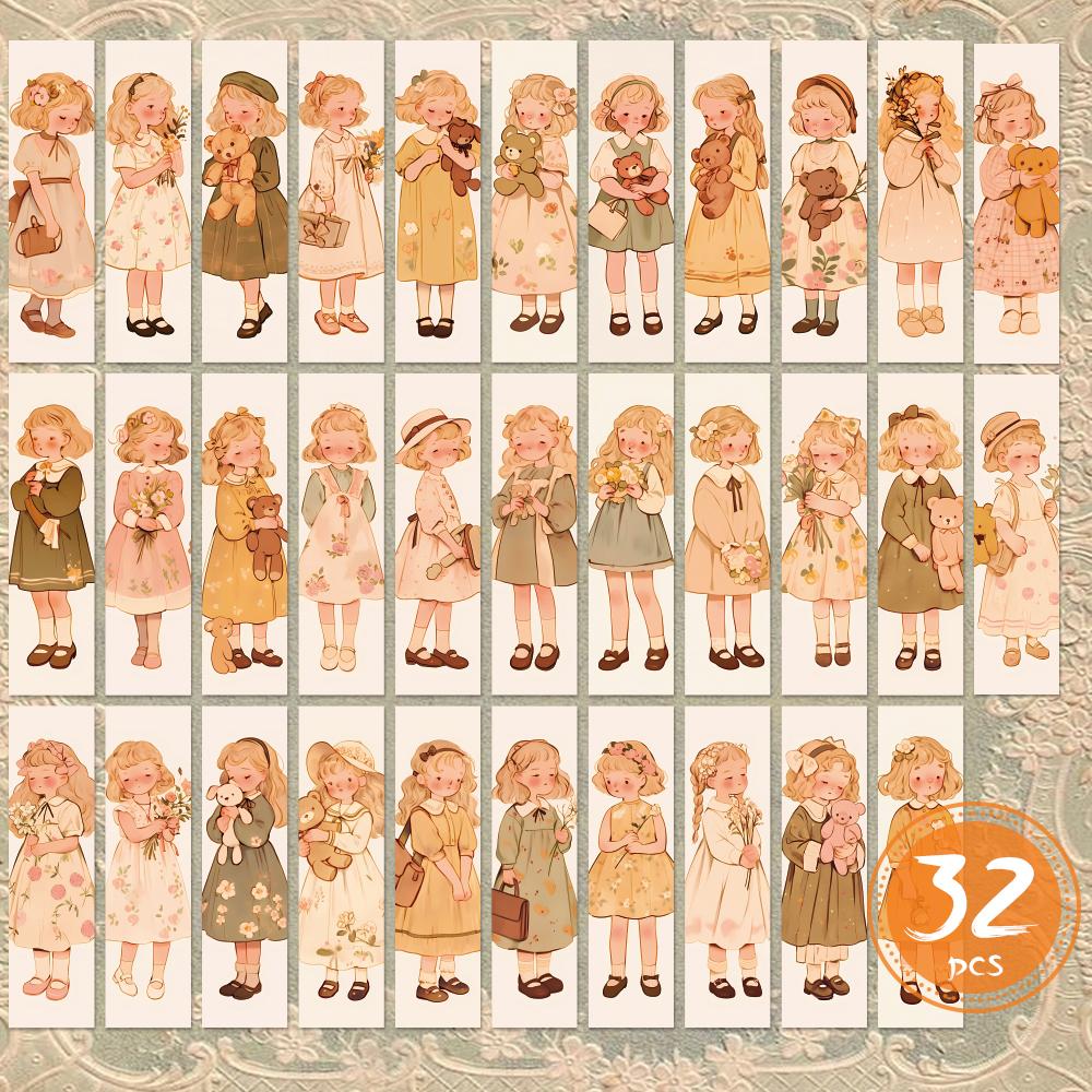 

32pcs, cute hand-drawn style little girl bookmark, suitable for teachers, readers, and enthusiasts, gifts, parties, birthdays