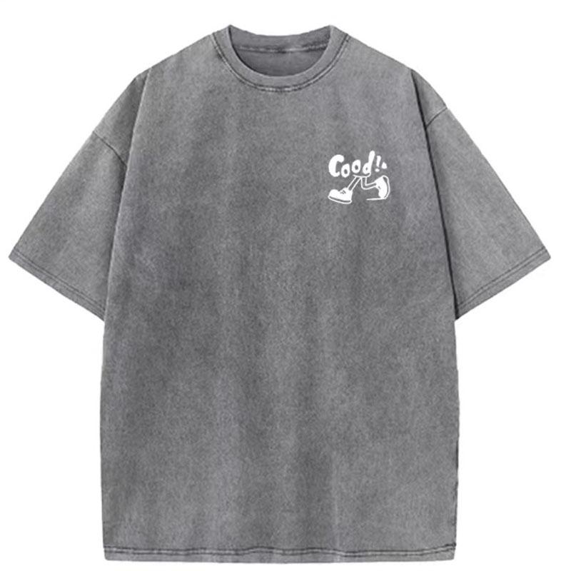 Unisex Sommer kurzärmlig g Gewicht gewaschen Retro Laufen Sport Muster Baumwollstoff reine Baumwolle locker T-Shirt