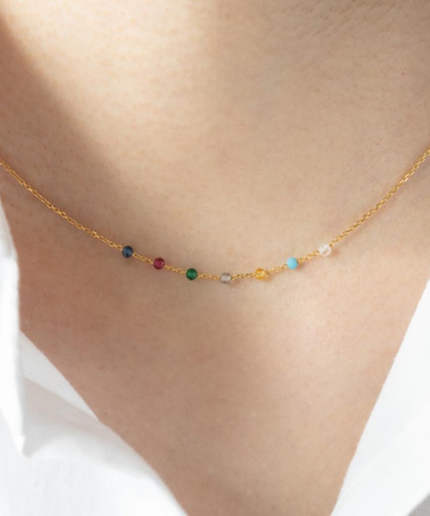 Alleun Silver 925 Chain Gemstone Choker Rainbow Mini Silver Necklace