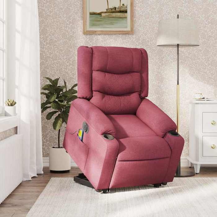 VidaXL Electric Massage Recliner Burgundy Red Fabric 3310282