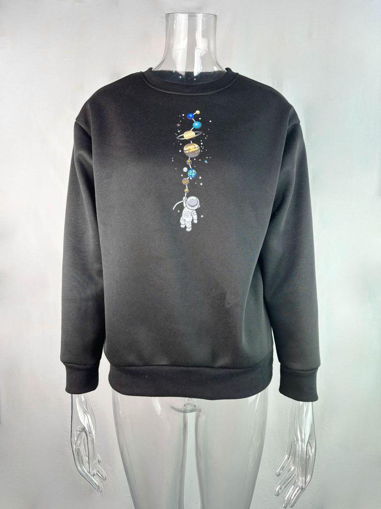 Women's Heart Print Long Sleeve Loose Pullover Sweatshirt