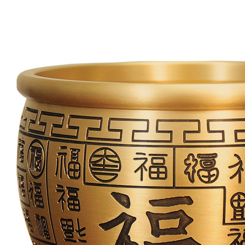 Brass Feng Shui Bowl Sculpture Bai Fu Ornament Treasure Basin for Housewarming Gift
