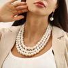 2Pcs/Set Women Jewelry Gift, Three-Layer Imitation Pearl Choker Necklace And Hook Earrings, Adjustable Chain Length Necklace Earrings Set