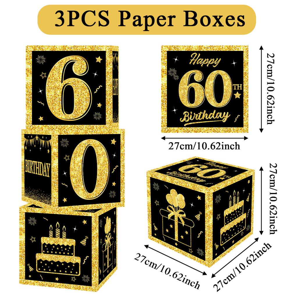 Black Gold Birthday Number Box Happy DIY 0-9 Birthday Party Decoration Kids Adults Birthday Party 18 30 40 50 Anniversary Decor