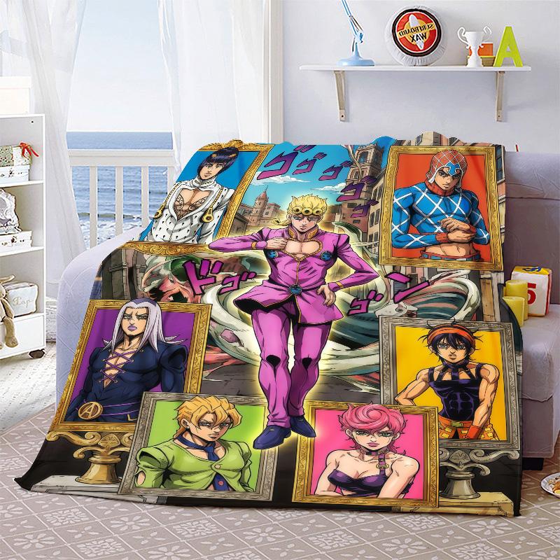 JoJo Anime Decorative Flannel Blanket Soft Warm Throw Cozy Blanket for Sofa Bed Home Decor -QJY