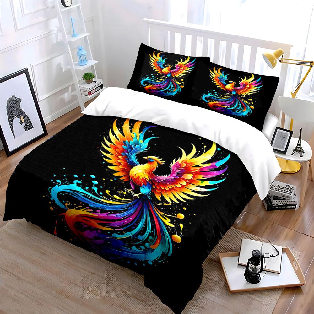 Multicolor phoenix with splashes. Bedding sets Duvet cover sets Duvet covers Pillowcases(1 * Duvet Cover 2 * Pillowcases without duvet insert)