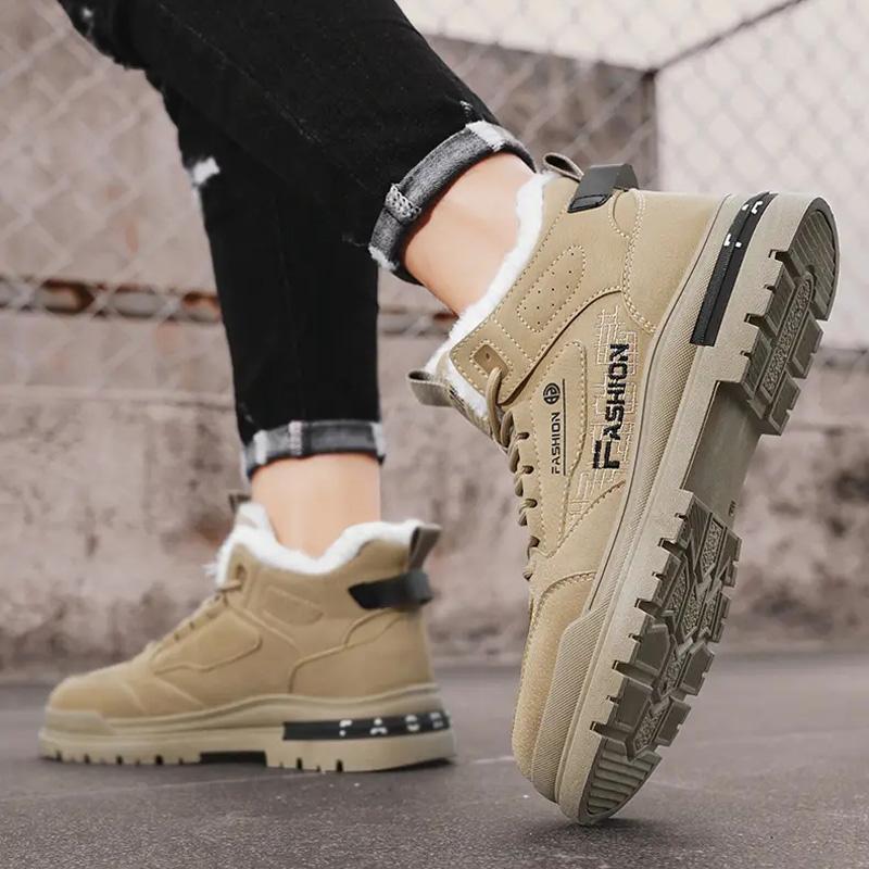 Men's Outdoor Casual Shoes Winter Plus Velvet Comfortable Lace-up Tooling Boots Durable Cold-proof Anti-slip Plush Cotton Boots