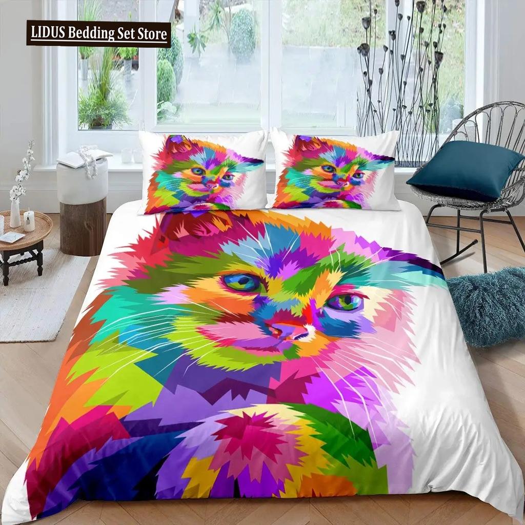 Cat Duvet Cover Set Pet Cats Pattern Twin Bedding Set Cute Kitten For Boys Polyester Mysterious Black Cat King Size Quilt Cover