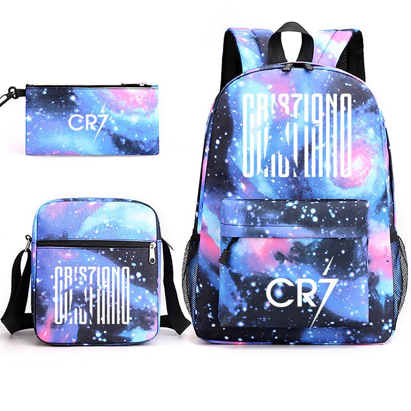 Large Capacity Schoolbag with Shoulder Strap; Student Three-piece Pencil Case Set