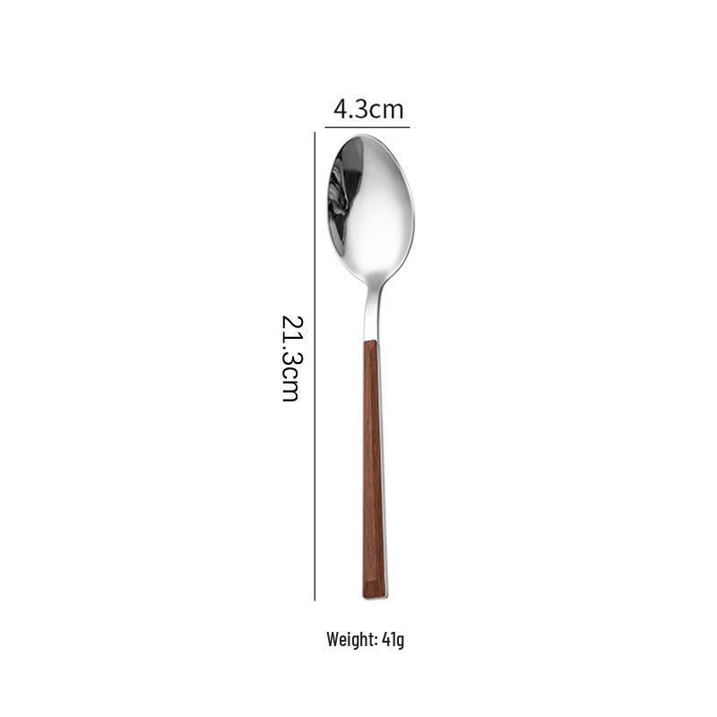 Korean Style 430 Stainless Steel Tableware Set with Imitation Wood Grain Handles: Includes Knife, Fork, Spoon, and Chopsticks