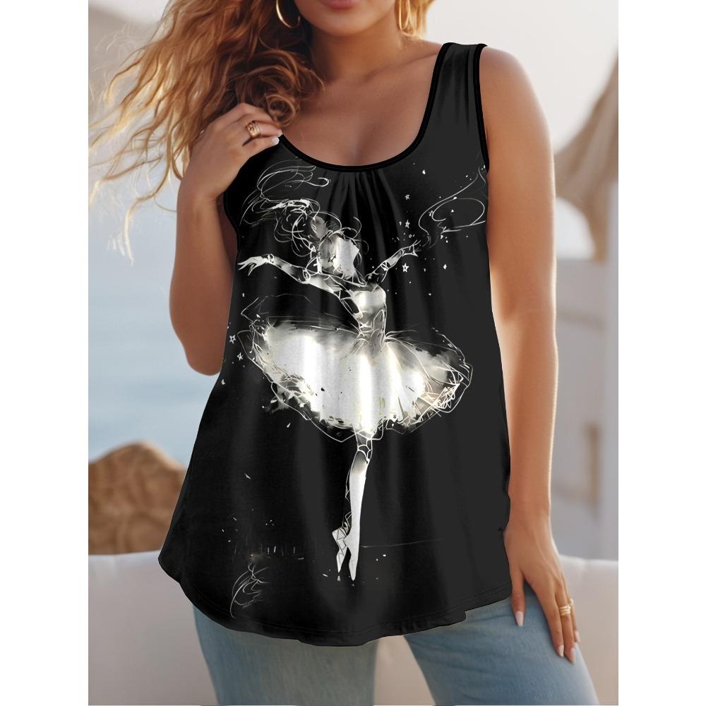 Summer Women's Large Size Colorful Creativity Portrait Flower 3D Printing Vest Loose Fashionable Comfortable Soft Breathable O Neck Sleeveless Vest