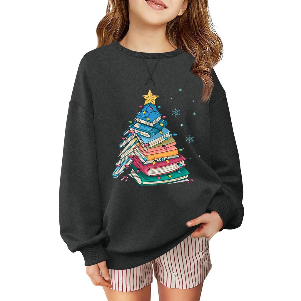 Children's Fashionable Casual Long-sleeved Loose Christmas Print Pullover Sweatshirt