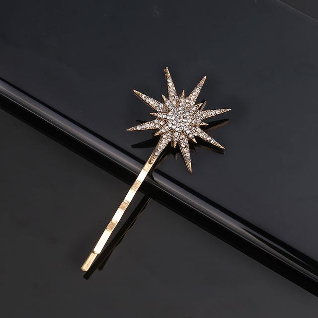 New Ancient Silver Color Star Rhinestone Hairpin Vintage Women Hair Clip Moon Star Hair Pins Accessories Wedding Hair Jewelry