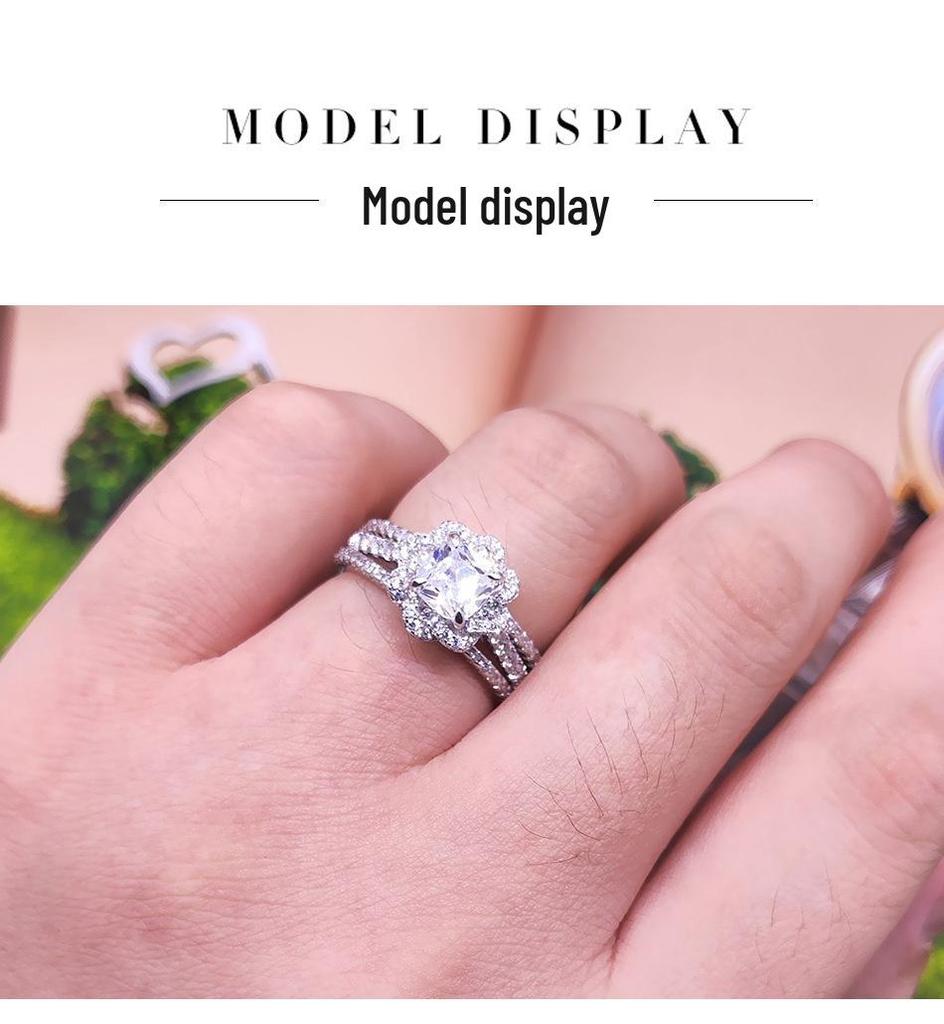 S925 Sterling Silver Cushion Cut Moissanite Ring VVS1 D Color Rose Flower Design 1 Carat Wedding Promise Ring for Women