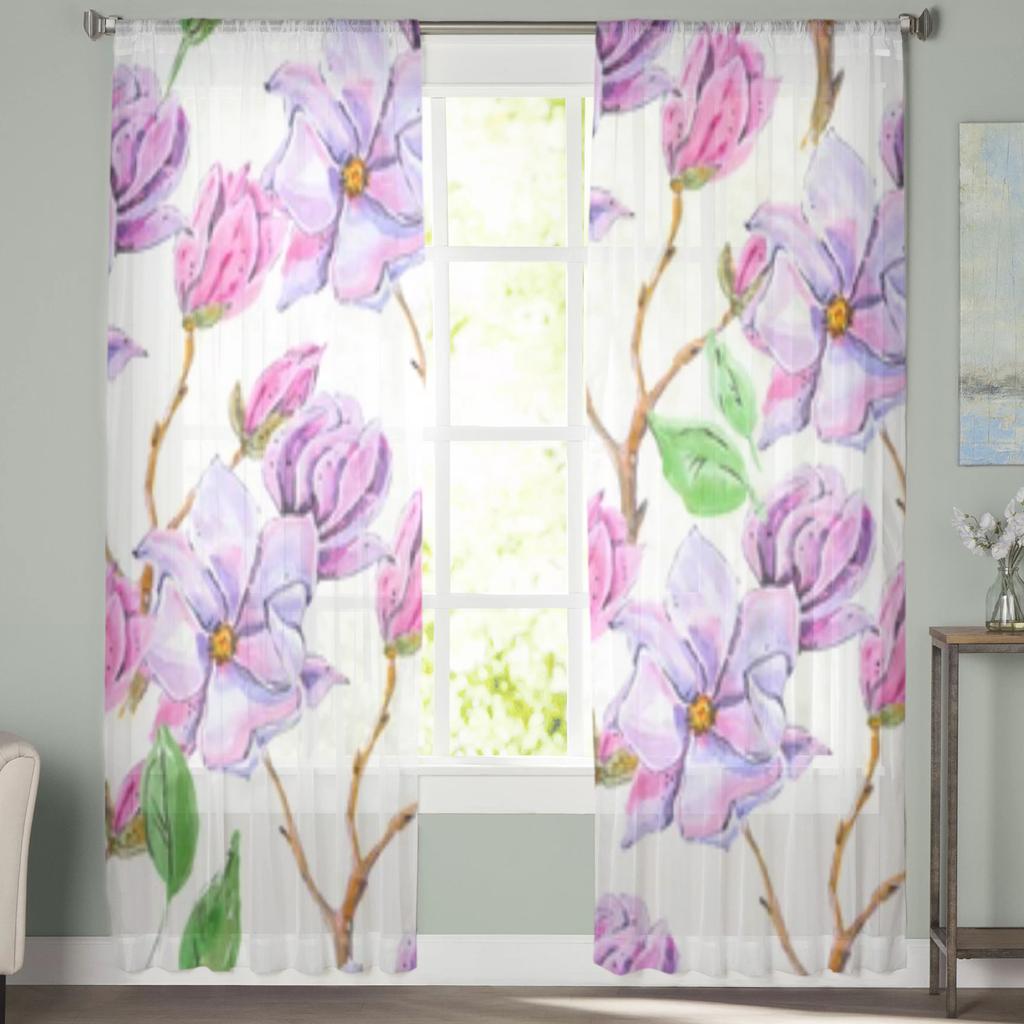 Delicate Flowers Sheer Window Curtains For Living Room Bedroom Modern Voile Tulle Curtains Fabric Drapes For Kitchen