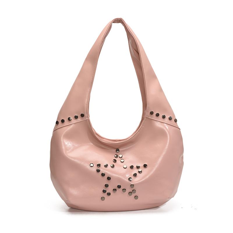 PU Hobo Bag Women's Fashion Shoulder Tote with Stud Detail Soft Texture Casual Everyday Handbag