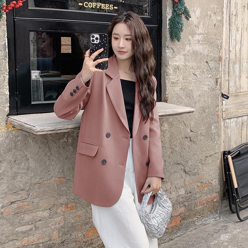 

Королевский стиль, модный двубортный блейзер, женский, весна и осень, новый, с темпераментным дизайном, свободный и стройнящий топ XL розовый