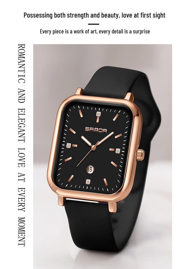 Sanda Quartz Retro Square Watch: Simple Bar Index, Calendar, Waterproof, Business Casual, Unisex Strap