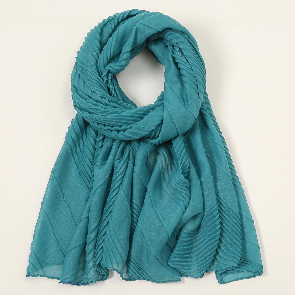 New monochrome cotton and linen pleated scarf in summer, high-quality solid-color pleated cotton and linen head scarf