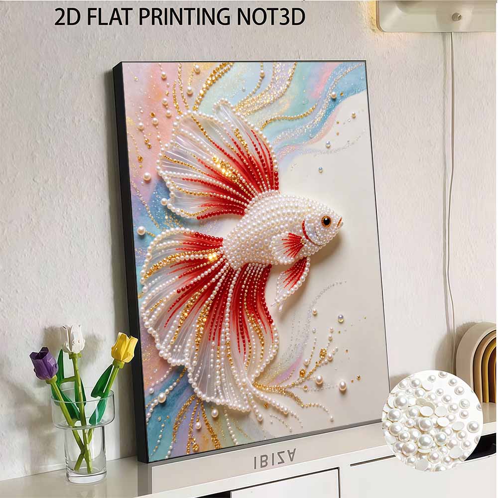 DIY Pearl Art Betta Fish Painting Kit 5D Crystal Rhinestone Embroidery for Bedroom Living Room Wall Decoration Handmade Craft