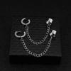 Personality Design Double Stainless Steel Chain Clip Earrings for Men Women Harajuku Hip Hop Punk Ear Cuff Jewelry Fake Piercing