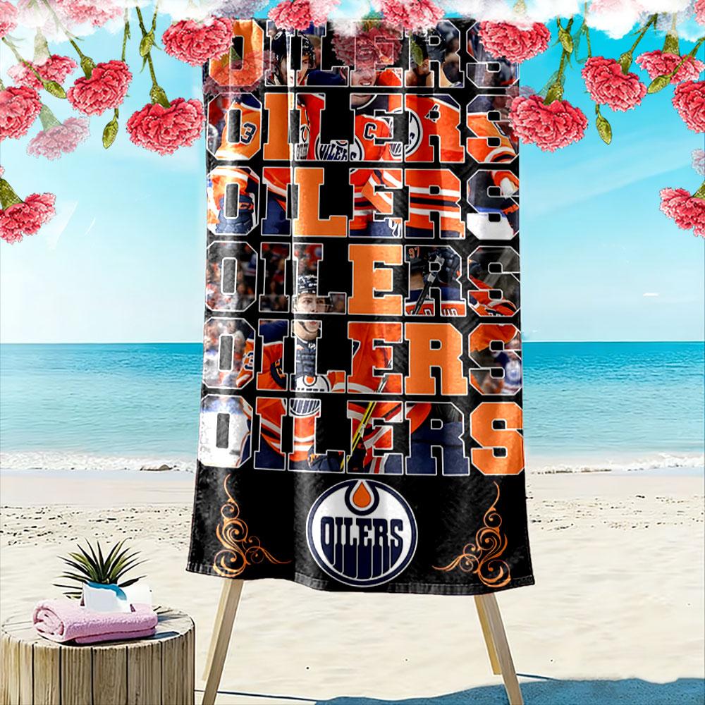 "Edmonton Oilers Hockey Team Design" Patterned beach towel quick dry perfect for travel outdoor sports jogging the beach and swimming