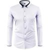 Men's Long Sleeve Stretch Shirt, Slim Fit Solid Color Shirt with Contrast Collar and Rhinestone Buttons, Button-Up Shirt Top