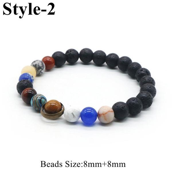 Milky Way Galaxy 8-Planet Couple Bracelet - Frosted Green & Gold Star Design