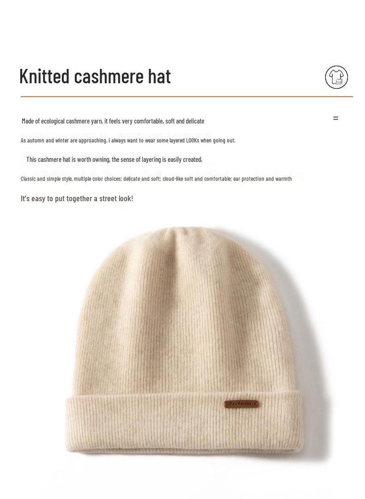 Unisex Double-Layer Cashmere Knit Hat – Warm Slouchy Beanie with Ear Protection for Autumn/Winter