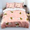 Cartoon bees pink background Bedding Set for Kids Luxury Gift 3pcs Digital Print Comforter Set Soft Comfortable Breathable