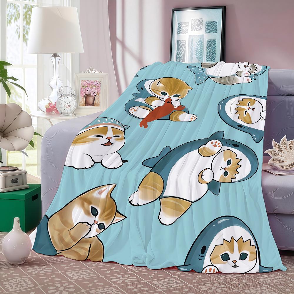 Cartoon M-Mofus en C-kat schattige deken, warm en zacht, geschikt voor slaapkamer, woonkamer, bank, bed, kantoor, reizen en kamperen.