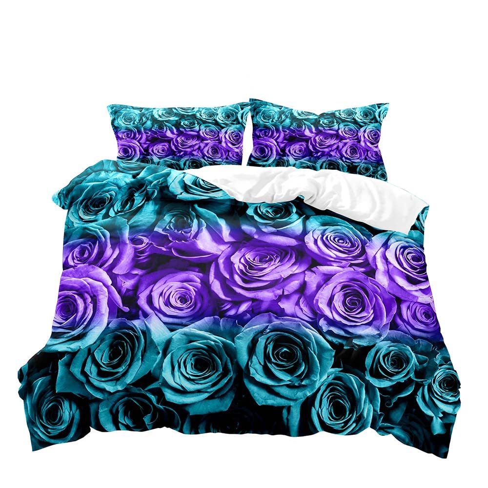 Watercolor Vintage Floral Duvet Cover Botanical Flower Print Three-Piece Set For Women Bedroom Decor With Two Pillowcases