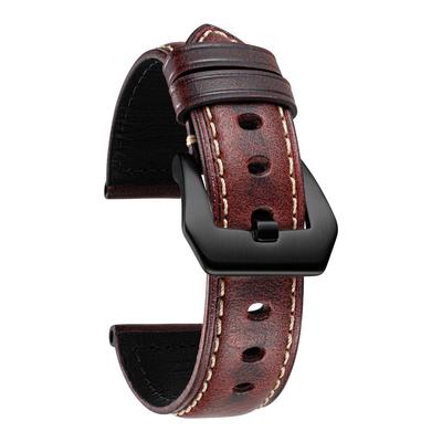 [BINLUN] Leder-Uhrenarmband, Geöltes Kalbslederband, Retro Klassischer Stil, Ersatzarmband, 5 Größen (18-26mm), mit Dornschließe (Weinrot, 2