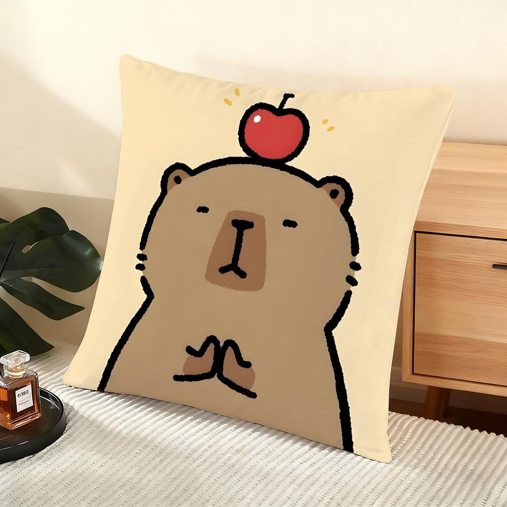 Cushion Cover Silky Short Plush Home Sofa Cushion Cover - Invisible Zipper Home Decoration Cute Animal Cartoon Companion Capybar