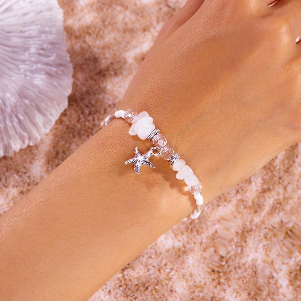 Elegant White Beads Starfish Necklace for Women Handmade Crushed Stone Choker Necklace Summer Beach Party Jewelry Accessories
