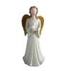 yangyizhi Angel Figurine, Resin Gold Wing Statue, White Skirt Faceless Holding Pigeon, Hand-Painted Home Decor