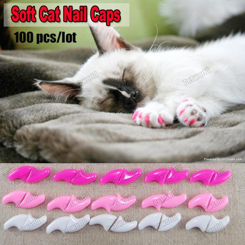 100pcs/lot Soft Cat Pet Nail Caps Control Pets Silicon Nail Protector cat Claws Paws free Adhesive Glue Size XS S M L