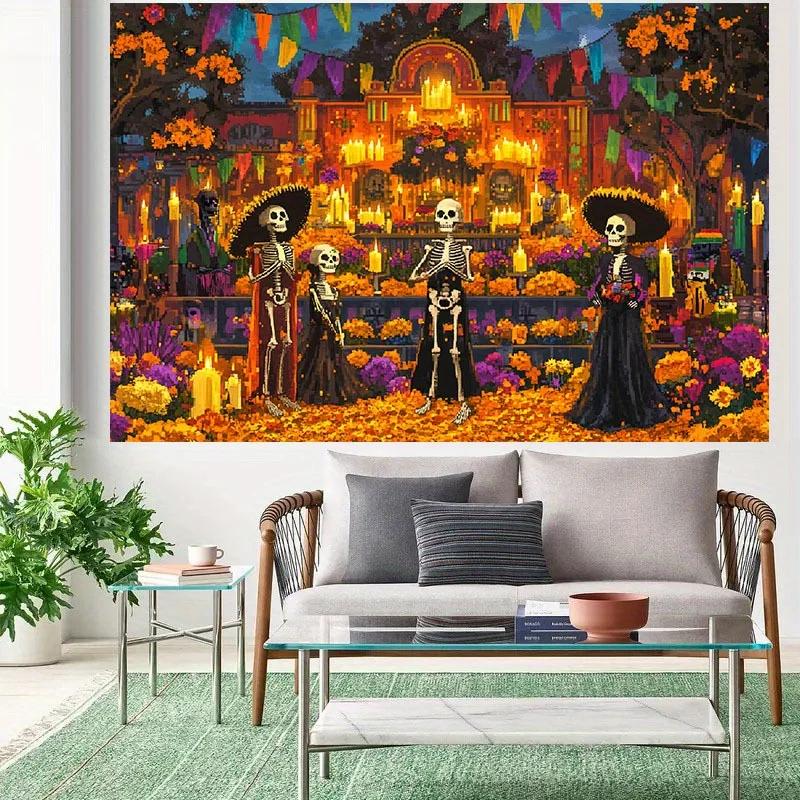 2D banner 1 piece Marigold with bright candles Day of the Dead ambience Halloween and Day of the Dead party decorations