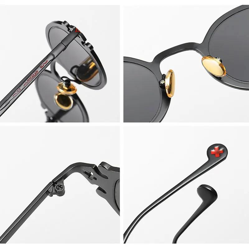 Brand Mens Womens Luxury Gold Metal Designer Sunglasses Oval Round Gothic Sunglasses Retro Vintage Steam Punk Sunglasses