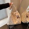 Striped canvas bag women's large capacity summer versatile shoulder messenger bag drawstring premium sense bucket bag