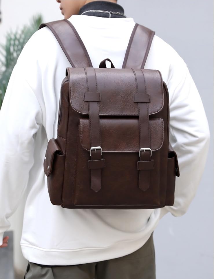 KSTAMP Large Capacity PU Backpack for and Casual Fits Stylish and Perfect for Business and PC, Unisex, Men's Women's, Backpack, 15.6-inch PC, Popular,