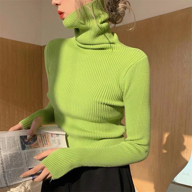 

Fashion Autumn Turtleneck Inner Knitted Pullover Sweater Women s Long Sleeve New Long Sleeved Top Casual Simple Inner Bottoming Shirts Ladies Clothing One Size зелений
