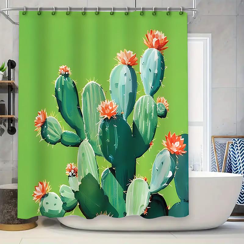 

Cactus Theme Shower Curtain For Home Decor - Vibrant Green And Orange Floral Design - Waterproof And Durable Bathroom Accessory W60H190(CM)-1 Pcs